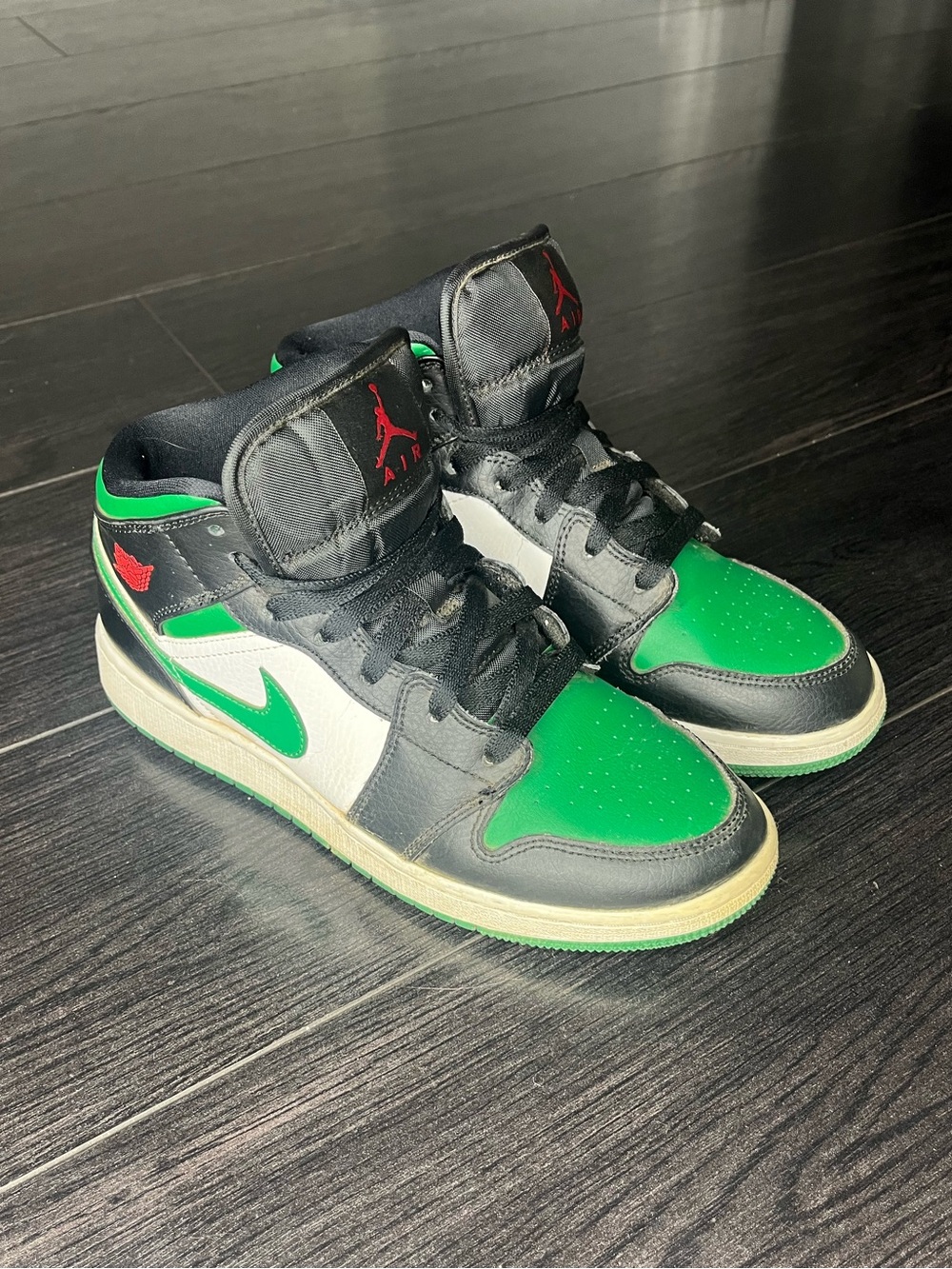 Jordan Mid Sneakers — Black, Green Thunder, White
